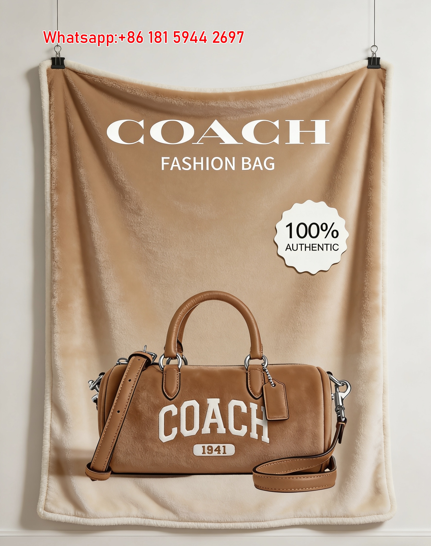 Coach 1941 Varsity Print Flannel Fleece Throw Blanket for Sofa and Wall Decor C197